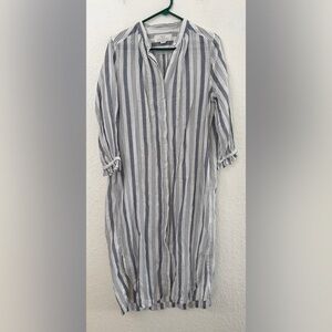 Trovata Birds of Paradis Blue & White Striped Shirt Dress Long Sleeve - M